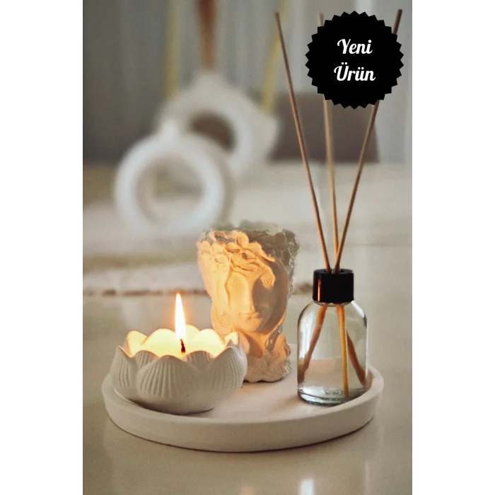 Hediyelik Tepside Tanrıça Helen Sukulent Saksı Biblo Bebek Pudrası Kokulu Lotus Mum ve Oda Kokusu
