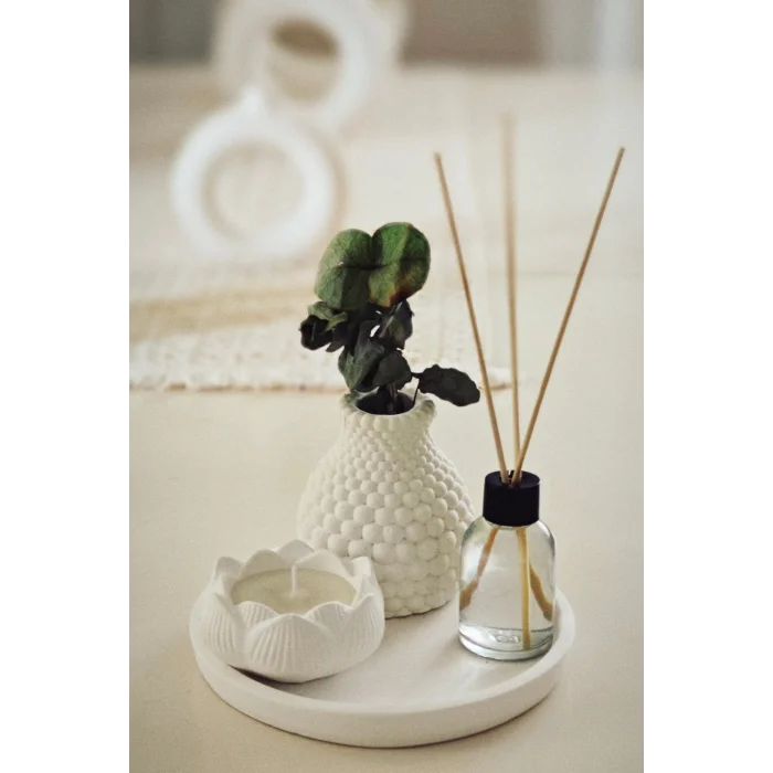 Hediyelik Tepside Bubble Vazo Bebek Pudrası Kokulu Lotus Mum ve Oda Kokusu