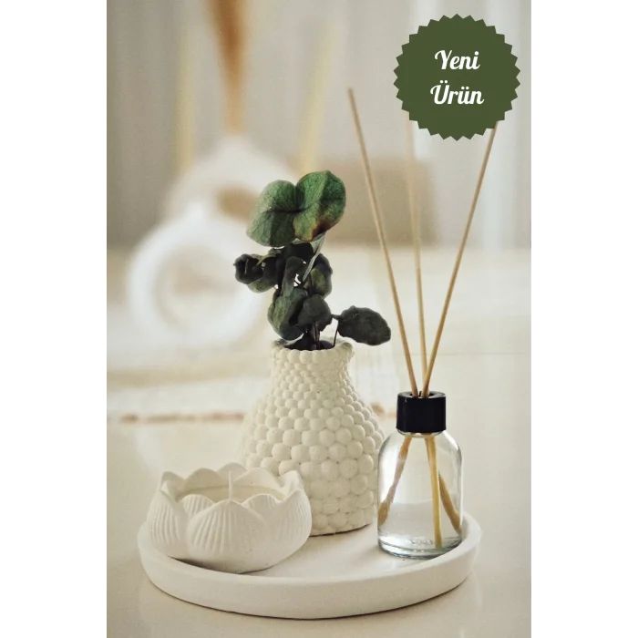 Hediyelik Tepside Bubble Vazo Bebek Pudrası Kokulu Lotus Mum ve Oda Kokusu