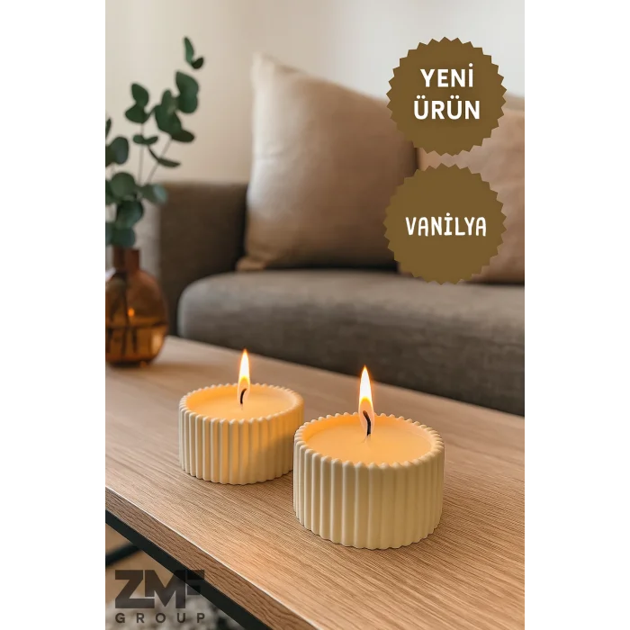 İkili Dekoratif Kase İçinde Vanilya Kokulu Mum
