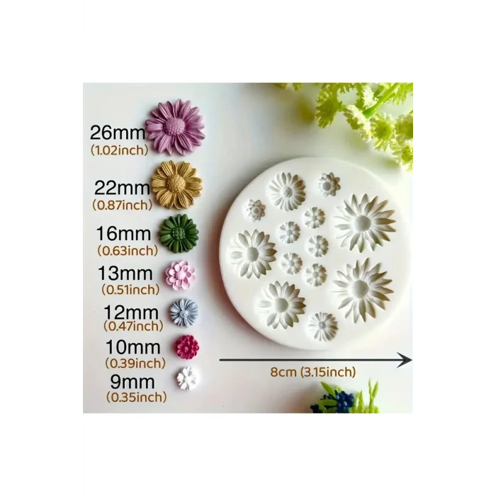 Küçük Papatya Çiçekleri 13lü Mum Beton Silikon Kalıp (1 Adet)