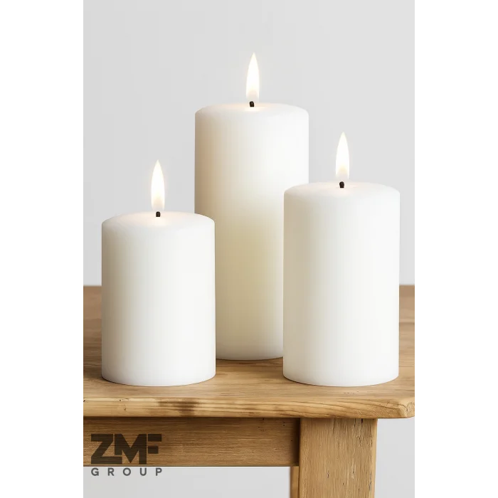 Silindir Mum 3lü Set Ebat 6-8-12 Cm Çap 5 Cm