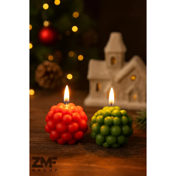 Yılbaşı Temalı Dekoratif İkili Top Bubble Mum Yeşil Kırmızı 5cm