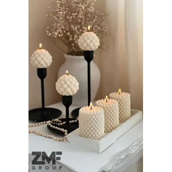 6lı Dekoratif Sandal Ağacı Kokulu Bubble Mum Seti 3 Top Bubble 3 Silindir Bubble