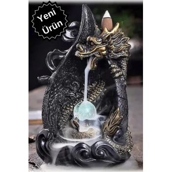 Ejderha Detaylı Lüks Geri Akış Tütsülük Dekorasyon Biblo Yoga Için