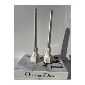 Dekoratif 2’li Şamdan Mumluk, Beyaz Mumluk (Mumlar Dahil Değildir)