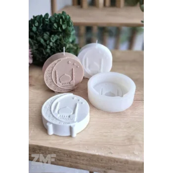 Ramazan Temalı Silikon Mum Kalıbı Yuvarlak Kubbeli Hilalli Yıldızlı Mescit