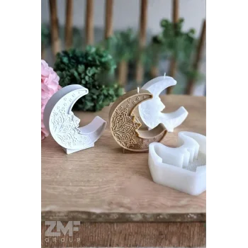 Ramazan Temalı Silikon Mum Kalıbı Hilal ve Çiçek Desen Detaylı Taştozu Epoksi