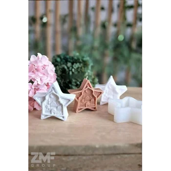 Yıldız Form Ramazan Temalı Silikon Mum Kalıbı Mescit Ve Hilal Desenli Taştozu Kalıp