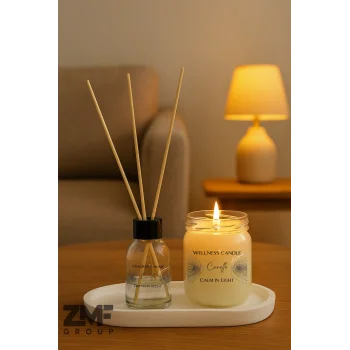 Bebek Pudrası Kokulu Oda Kokusu ve Kavanoz Mum Beyaz Stantlı