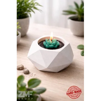 Kristal Form Beton Saksı İçinde Dekoratif Sukulent Mum