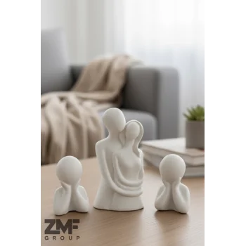 Dekoratif 2 Çocuklu Sarılan Aile Obje Biblo Seti