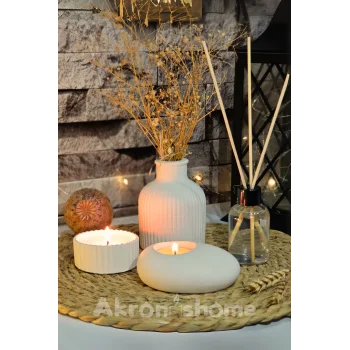Dekoratif 4lü Set Vazo, Vanilya Kokulu Mum, Oda kokusu, Tealight Mum Ve Mumluk