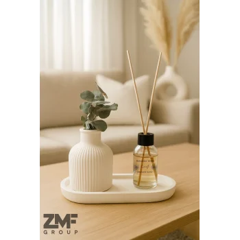 Dekoratif Pampas Vazosu ve Bebek Pudrası Oda Kokusu Seti Stant Dahil