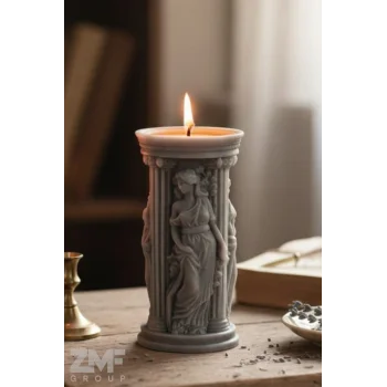 El Yapımı Antik Sütun Heykel Mum – Gri Mermer Efektli Özel Tasarım