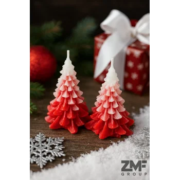 İkili Yılbaşı Temalı Dekoratif Üzeri Karlı Kırmızı Çam Ağacı Mum