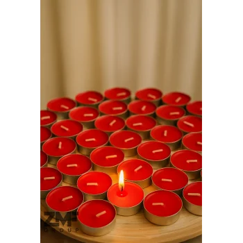 Kırmızı Tealight 50li Mum Parti, Sevgililer Günü Ve Özel Günler İçin Uygun 3 Saat Yanar 35mm Çap