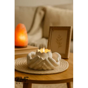 Lotus Desenli Avuç İçinde Pudra Kokulu Mum