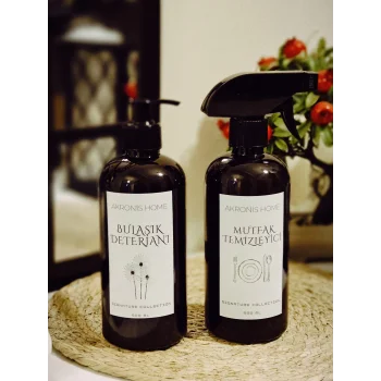 Mutfak Temızleyici ve Bulaşık Deterjanı Etiketli Dekoratif Plastik Amber Şişe 500ml