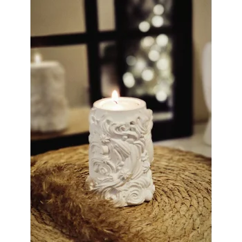 Özel Tasarım Hatlara Sahip Sarmaşık Sütun Tealight Mumluk 10cm (Mum Hediyeli)