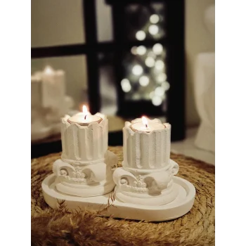 Tepside Dekoratif 2li Yıkılmış Roma Sütunu Tealight Mumluk 8cm ve 2 Adet Tealight Mum Hediyeli