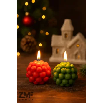 Yılbaşı Temalı Dekoratif İkili Top Bubble Mum Yeşil Kırmızı 5cm