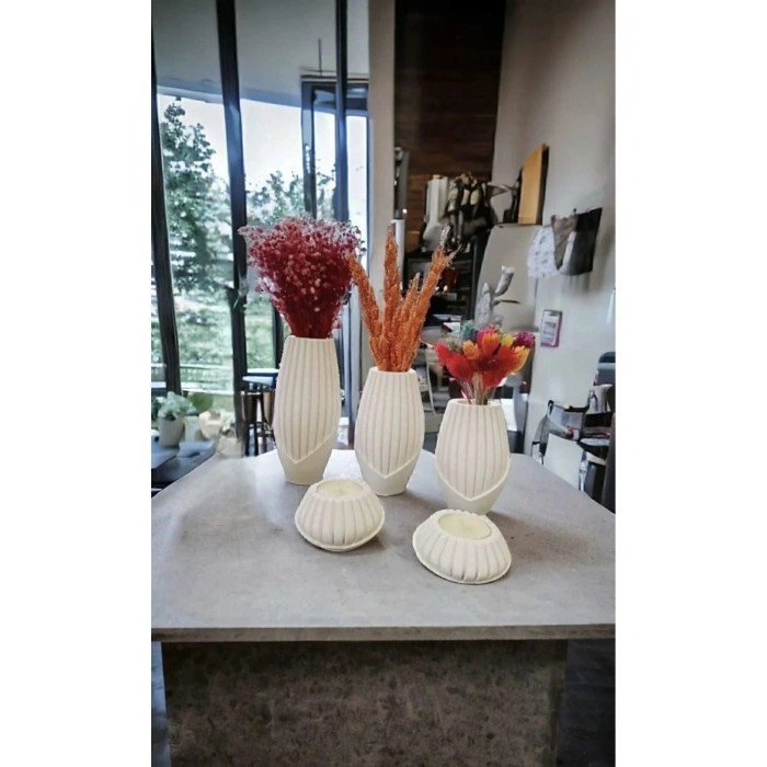 Dekoratif Vazo ve Mumluk Seti 5 Parça