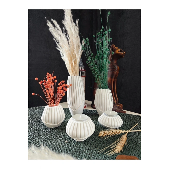 Dekoratif Vazo ve Mumluk Seti 5 Parça