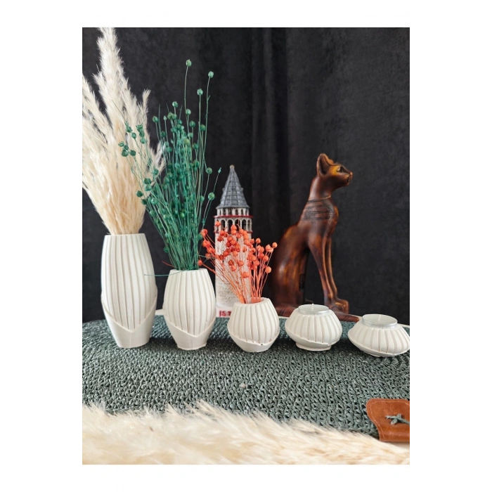 Dekoratif Vazo ve Mumluk Seti 5 Parça