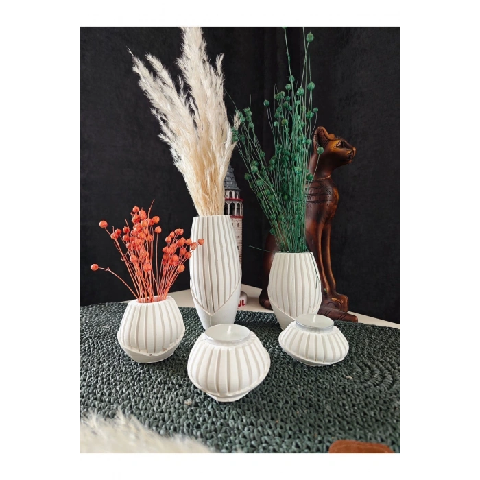 Dekoratif Vazo ve Mumluk Seti 5 Parça