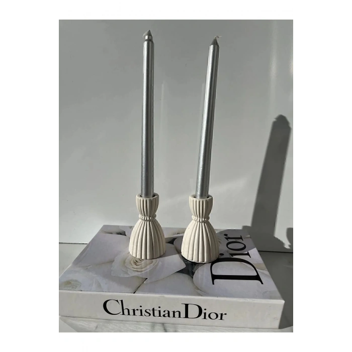 Dekoratif 2’li Şamdan Mumluk, Beyaz Mumluk (Mumlar Dahil Değildir)