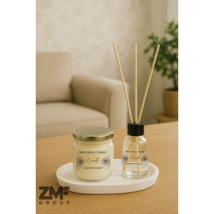 Bebek Pudrası Kokulu Oda Kokusu ve Kavanoz Mum Beyaz Stantlı