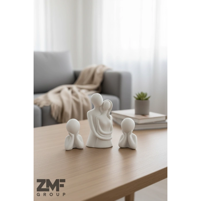 Dekoratif 2 Çocuklu Sarılan Aile Obje Biblo Seti