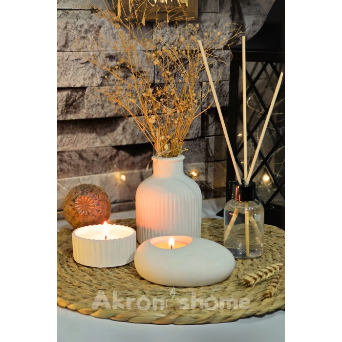 Dekoratif Set Vazo, Vanilya Kokulu Mum, Oda kokusu, Tealight Mum Ve Mumluk