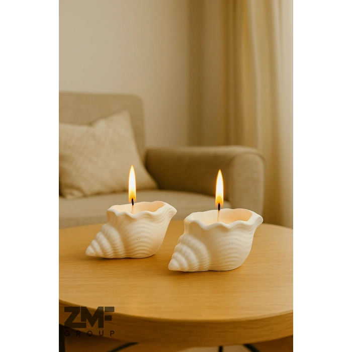 Dekoratif Hediyelik İkili Bebek Pudrası Kokulu Deniz Kabuğu Mum