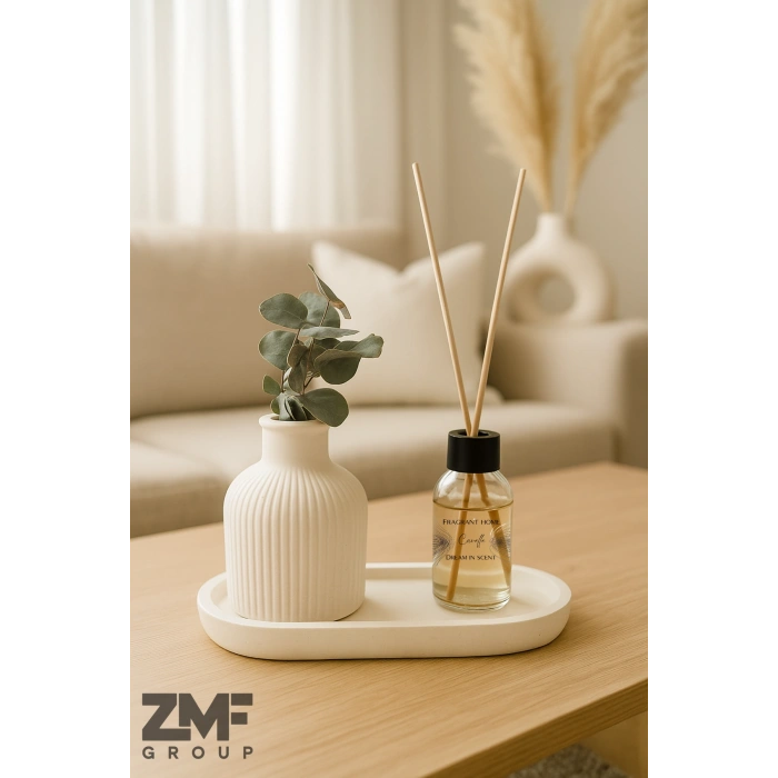 Dekoratif Pampas Vazosu ve Bebek Pudrası Oda Kokusu Seti Stant Dahil