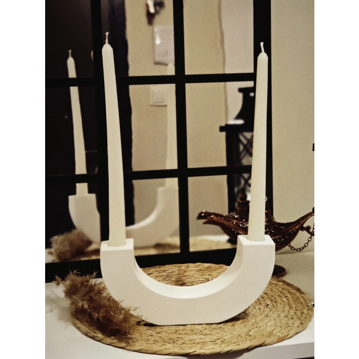 Dekoratif U Şeklinde Şamdan Mumluk 10cmx21cm (Mumlar Dahil Değildir)