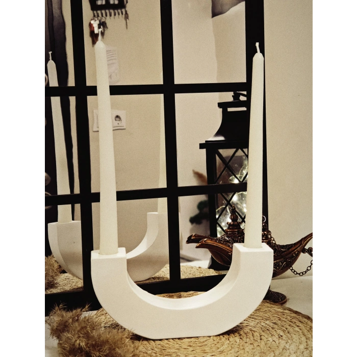 Dekoratif U Şeklinde Şamdan Mumluk 10cmx21cm (Mumlar Dahil Değildir)