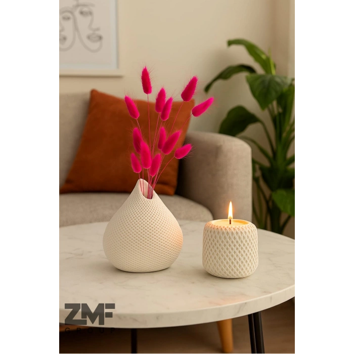 Hasır Desen Damla Vazo ve Hasır Beton Mum