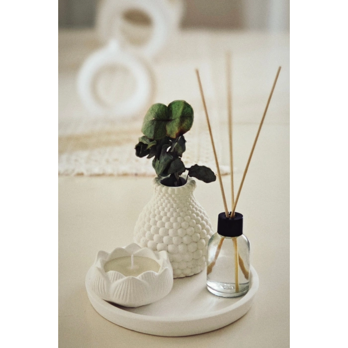 Hediyelik Tepside Bubble Vazo Bebek Pudrası Kokulu Lotus Mum ve Oda Kokusu