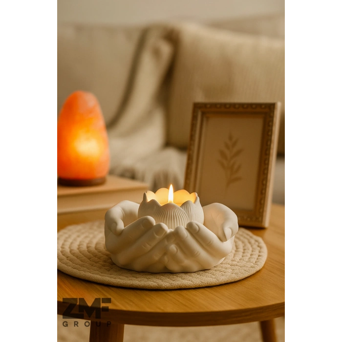 Lotus Desenli Avuç İçinde Pudra Kokulu Mum