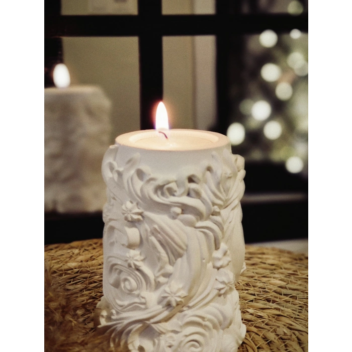 Özel Tasarım Hatlara Sahip Sarmaşık Sütun Tealight Mumluk 10cm (Mum Hediyeli)