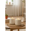 Hasır Örgü Desenli 2 Adet Beyaz Beton Sandal Ağacı Kokulu Mum