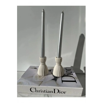 Dekoratif 2’li Şamdan Mumluk, Beyaz Mumluk (Mumlar Dahil Değildir)