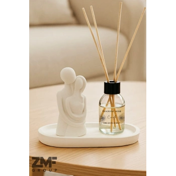 Dekoratif Sarılan Sevgili Biblosu ve Bebek Pudrası Oda Kokusu Seti Stant Dahil