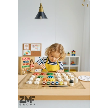 Minik Sanat Kutusu, 40 Adet Obje 6lı Boya ve Fırça, Çocuklar için Motor Becerileri Geliştirme Obje Boyama Seti