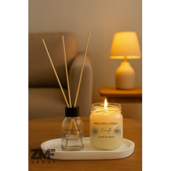 Bebek Pudrası Kokulu Oda Kokusu ve Kavanoz Mum Beyaz Stantlı