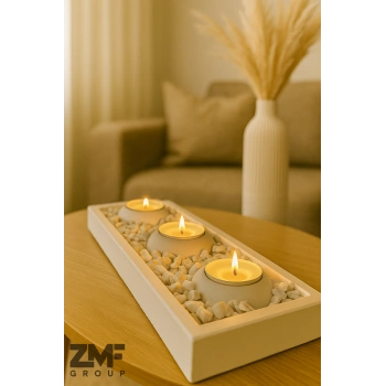 Beton Tepsili Tealight Mumluk Hediyelik Dekorasyon Seti(MUMLAR DAHİLDİR)