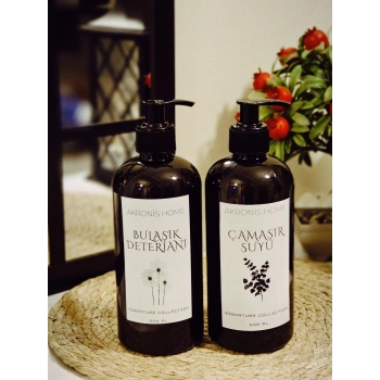 Bulaşık Deterjanı ve Çamaşır Suyu Etiketli Plastik Amber Dekoratif Şişe 500ml