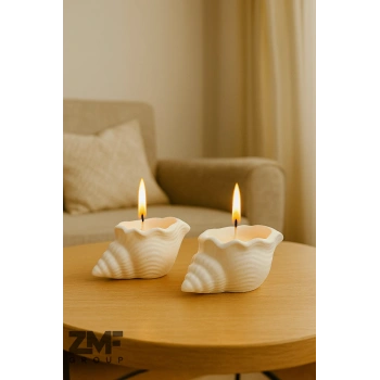 Dekoratif Hediyelik İkili Bebek Pudrası Kokulu Deniz Kabuğu Mum